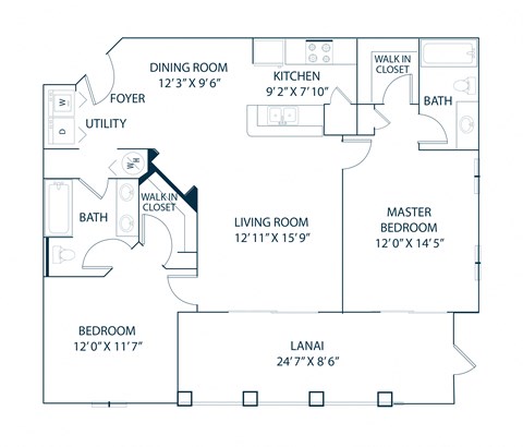 Floor plan for 2 beds, 2 baths, 1089 sqft